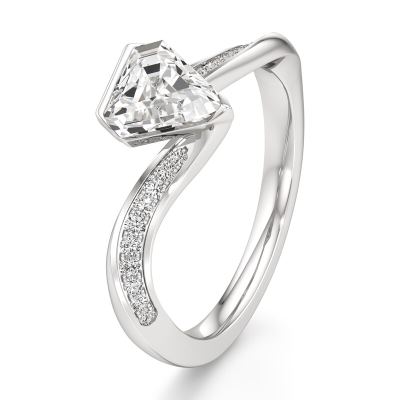 Main Image 4 of J'Lure Shield Step-Cut Lab-Grown Diamond Bypass Engagement Ring 1-1/6 ct tw 18K White Gold