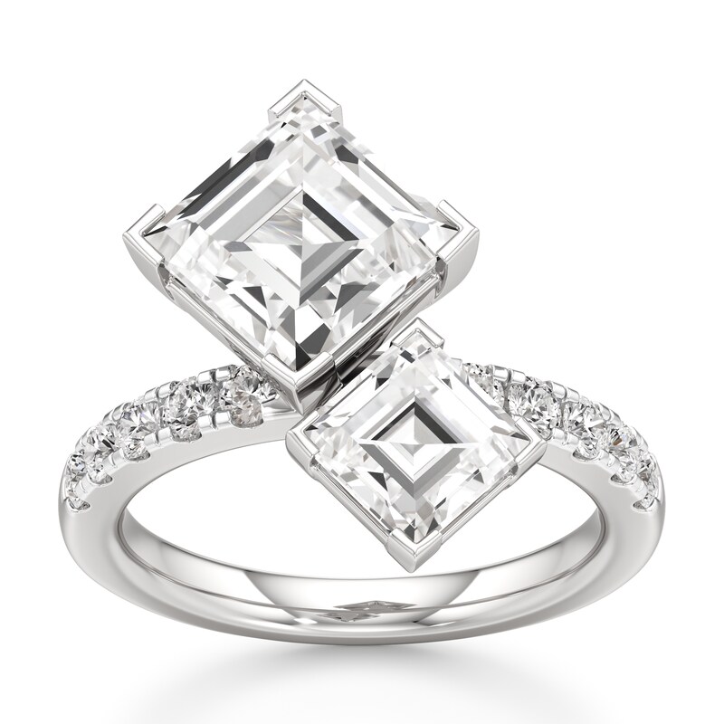 Main Image 1 of J'Lure Carre Step-Cut Two-Stone Lab-Grown Diamond Engagement Ring 4-5/8 ct tw 18K White Gold