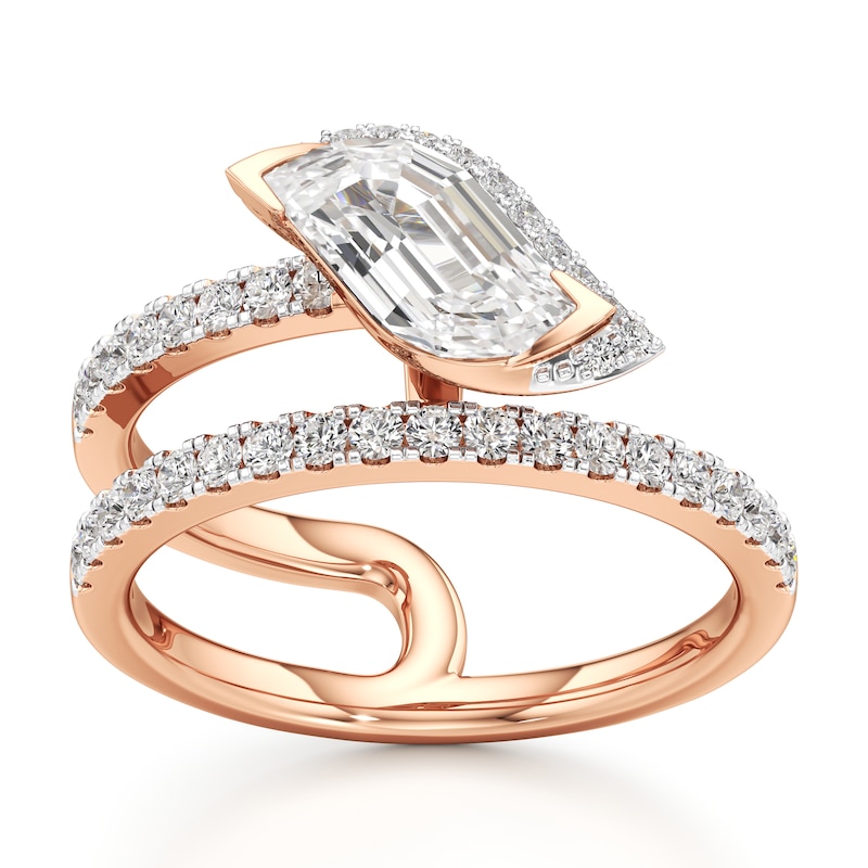 Main Image 1 of J'Lure Leaf Step-Cut Lab-Grown Diamond Spiral Engagement Ring 1-3/8 ct tw 18K Rose Gold