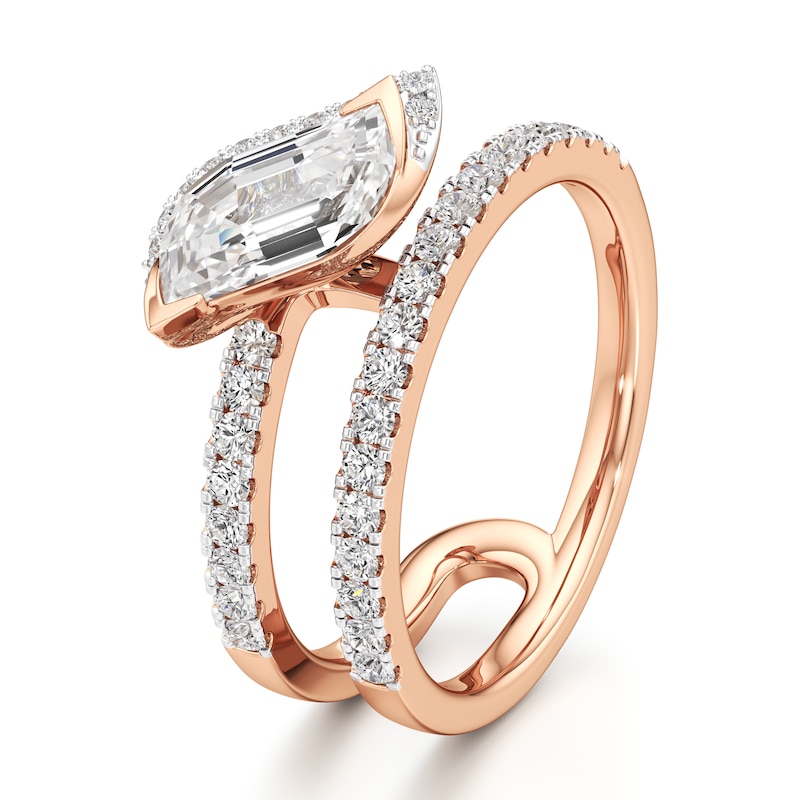 Main Image 4 of J'Lure Leaf Step-Cut Lab-Grown Diamond Spiral Engagement Ring 1-3/8 ct tw 18K Rose Gold