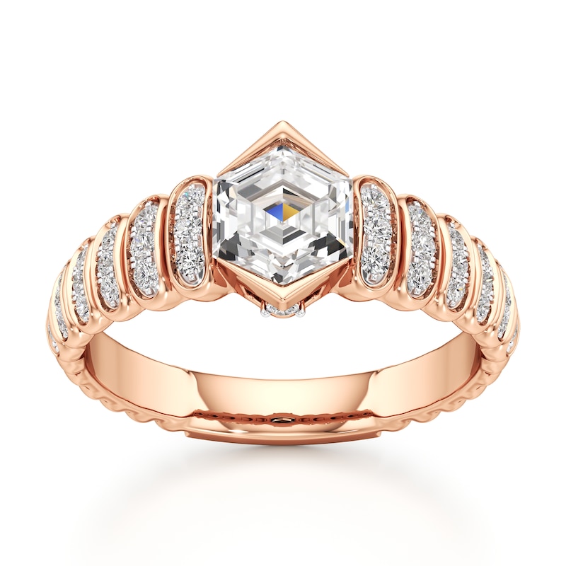 Main Image 1 of J'Lure Hexagon Step-Cut Lab-Grown Diamond Engagement Ring 1-1/4 ct tw 18K Rose Gold