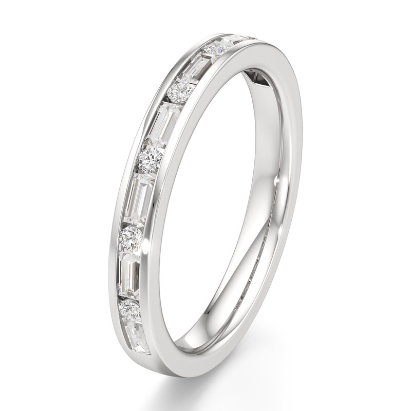 Main Image 4 of J'Lure Baguette & Round-Cut Lab-Created Diamond Wedding Band 3/8 ct tw 18K White Gold