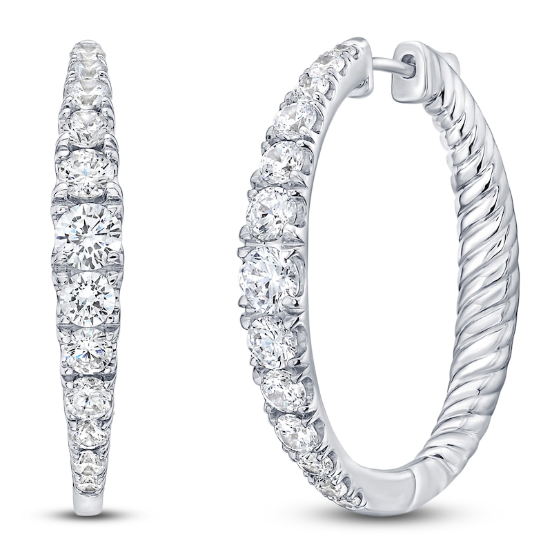 Main Image 2 of Lab-Grown Diamond Graduated Hoop Earrings 2 ct tw 10K White Gold