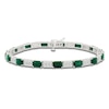 Thumbnail Image 1 of Rectangle-Cut Lab-Created Emerald & White Lab-Created Sapphire Bracelet Sterling Silver 7.25"