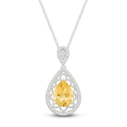 Pear-Shaped Natural Citrine & Diamond Necklace 1/10 ct tw Sterling Silver 18"