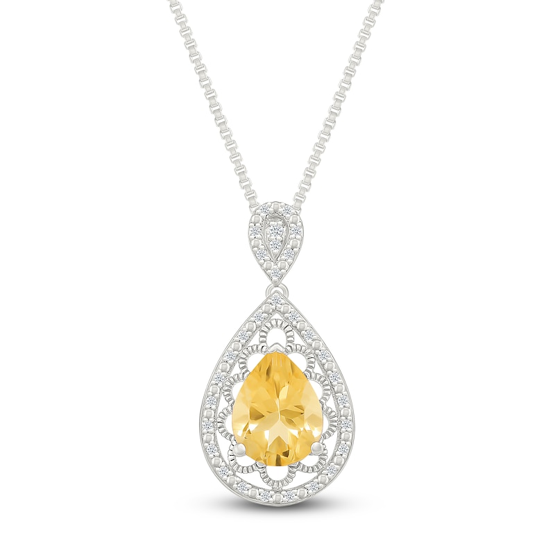 Main Image 1 of Pear-Shaped Natural Citrine & Diamond Necklace 1/10 ct tw Sterling Silver 18"