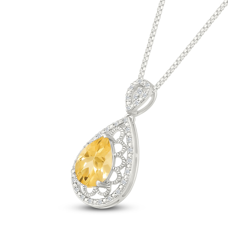 Main Image 2 of Pear-Shaped Natural Citrine & Diamond Necklace 1/10 ct tw Sterling Silver 18"