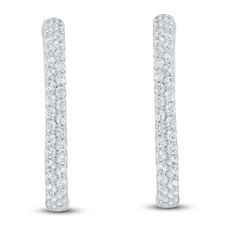 Main Image 1 of Lab-Grown Diamond Two-Row Inside-Out Oval Hoop Earrings 3 ct tw 10K White Gold