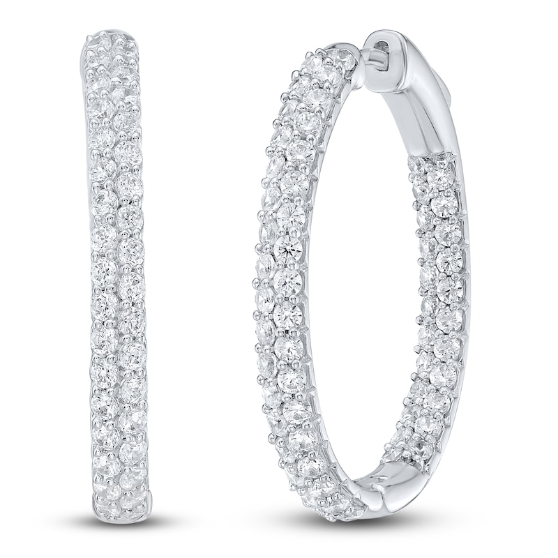 Main Image 2 of Lab-Grown Diamond Two-Row Inside-Out Oval Hoop Earrings 3 ct tw 10K White Gold