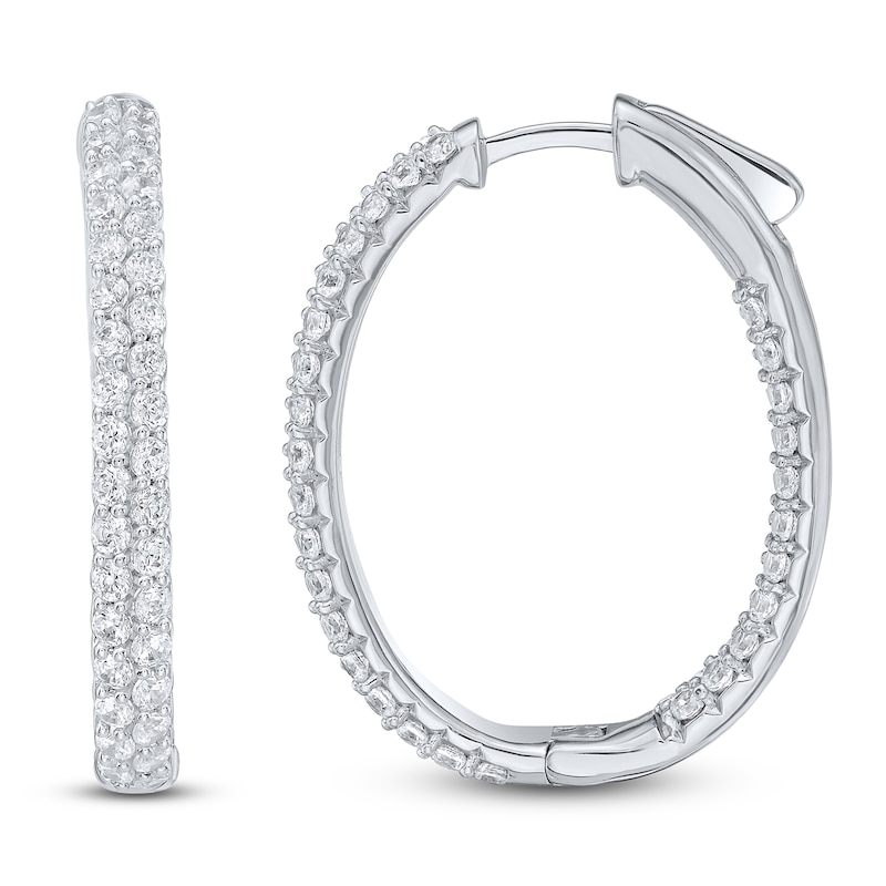 Main Image 3 of Lab-Grown Diamond Two-Row Inside-Out Oval Hoop Earrings 3 ct tw 10K White Gold