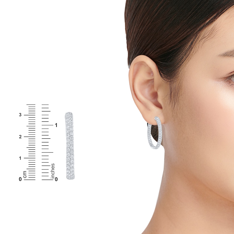 Main Image 4 of Lab-Grown Diamond Two-Row Inside-Out Oval Hoop Earrings 3 ct tw 10K White Gold