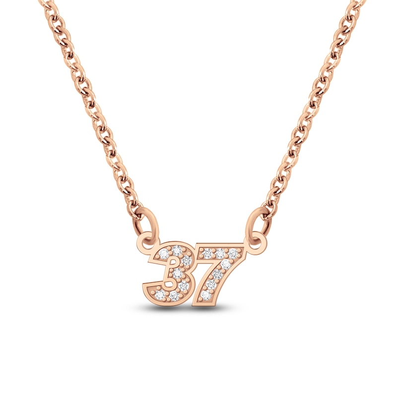 Main Image 1 of Diamond Double Digit Number Necklace Diamond Accents 14K Rose Gold 18"