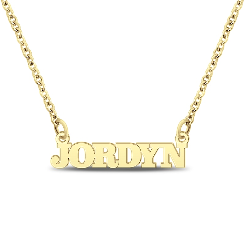 Main Image 1 of Block Name Necklace 24K Yellow Gold-Plated Sterling Silver 18"