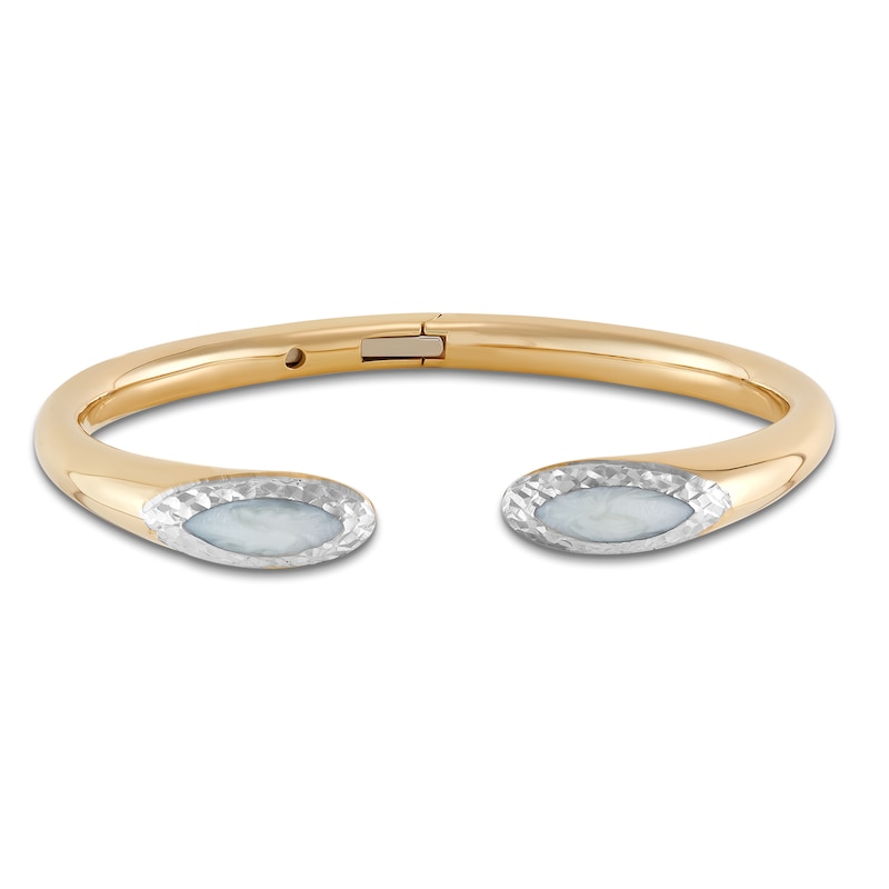 Main Image 1 of Italia D'Oro Colori Costa White Enamel Cuff Bracelet 14K Yellow Gold 6.75"