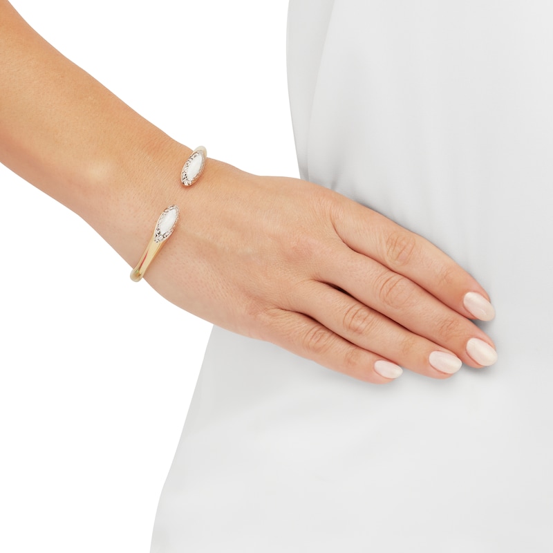 Main Image 4 of Italia D'Oro Colori Costa White Enamel Cuff Bracelet 14K Yellow Gold 6.75"