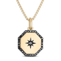 Men's Black Diamond Star Octagon Necklace 1 ct tw 10K Yellow Gold 22"