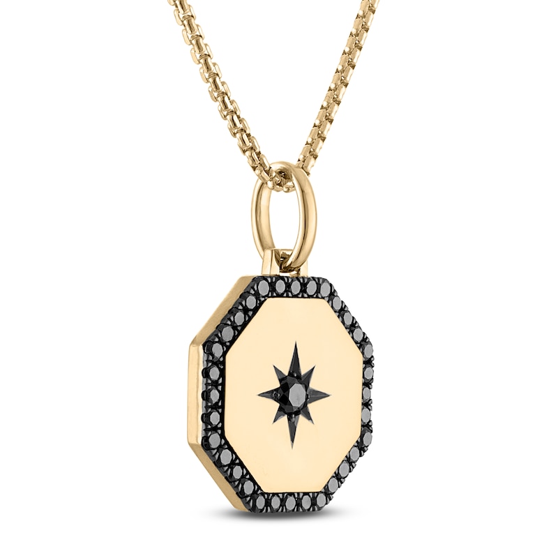 Main Image 2 of Men's Black Diamond Star Octagon Necklace 1 ct tw 10K Yellow Gold 22"
