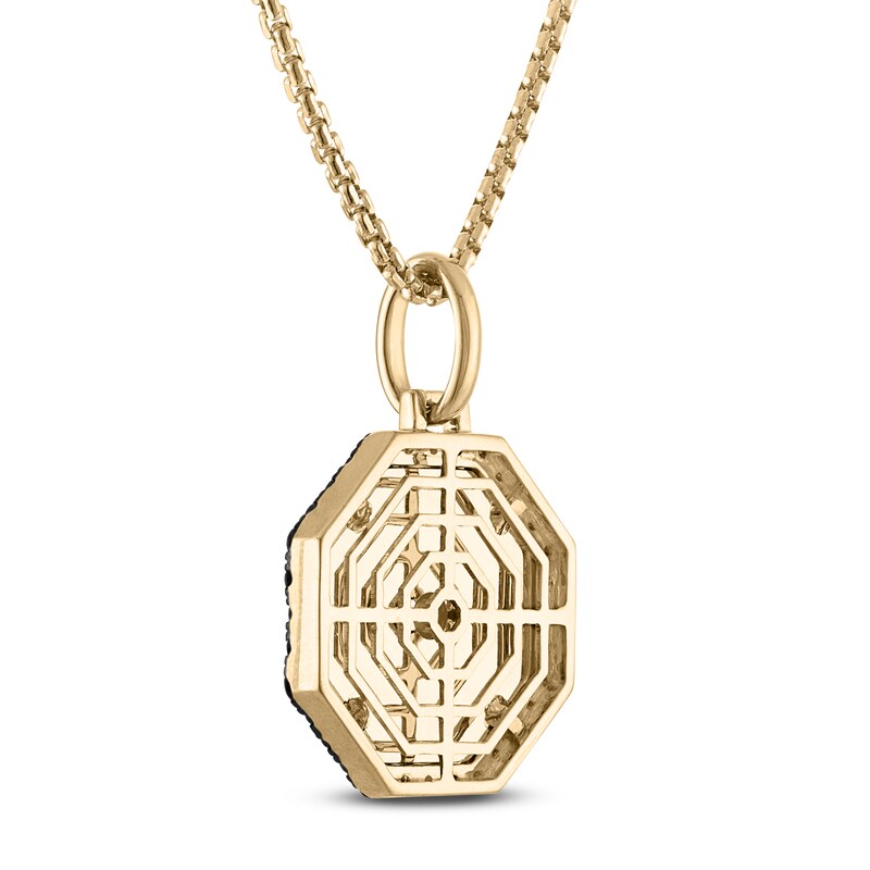 Main Image 3 of Men's Black Diamond Star Octagon Necklace 1 ct tw 10K Yellow Gold 22"
