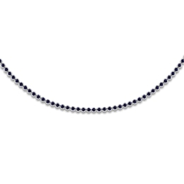 Natural Blue Sapphire Bezel-Set Tennis Necklace 14K White Gold 17"