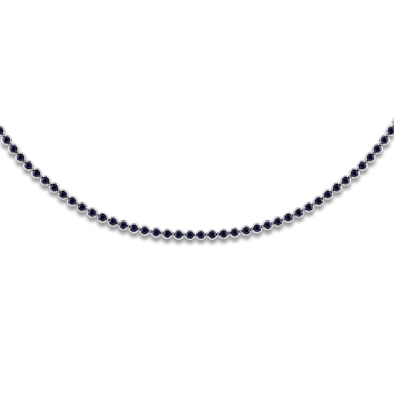 Natural Blue Sapphire Bezel-Set Tennis Necklace 14K White Gold 17"