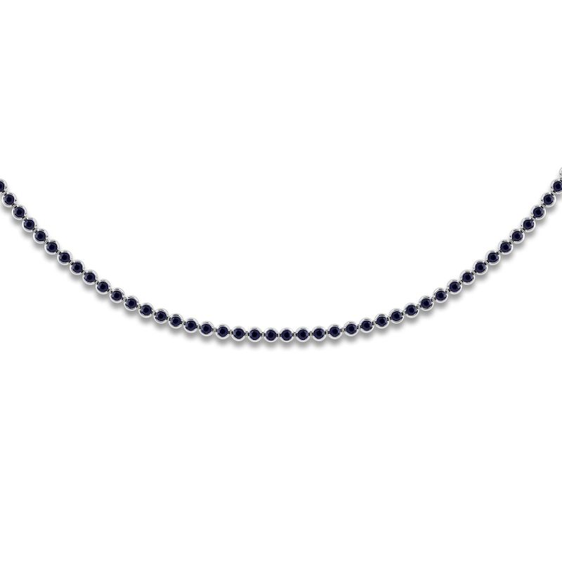 Main Image 1 of Natural Blue Sapphire Bezel-Set Tennis Necklace 14K White Gold 17"