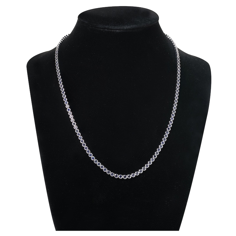 Main Image 2 of Natural Blue Sapphire Bezel-Set Tennis Necklace 14K White Gold 17"