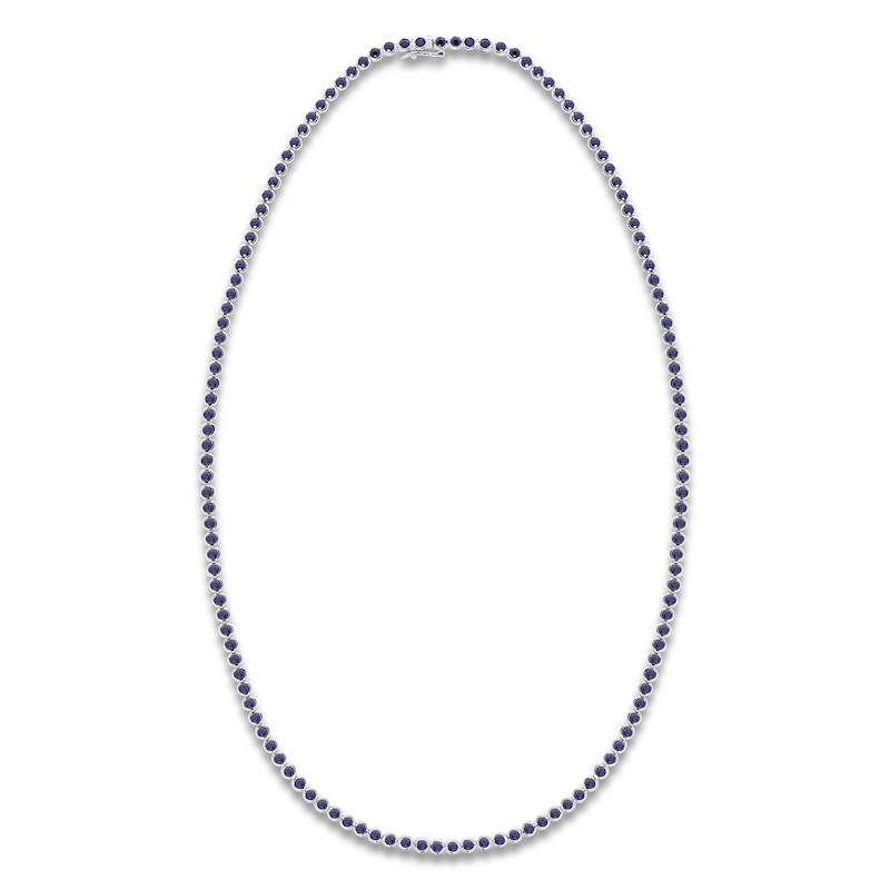 Main Image 3 of Natural Blue Sapphire Bezel-Set Tennis Necklace 14K White Gold 17"