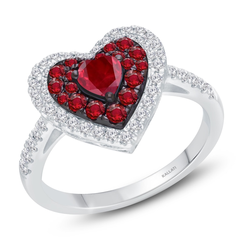 Main Image 2 of Kallati Heart-Shaped Natural Ruby & Diamond Ring 1/3 ct tw 14K White Gold