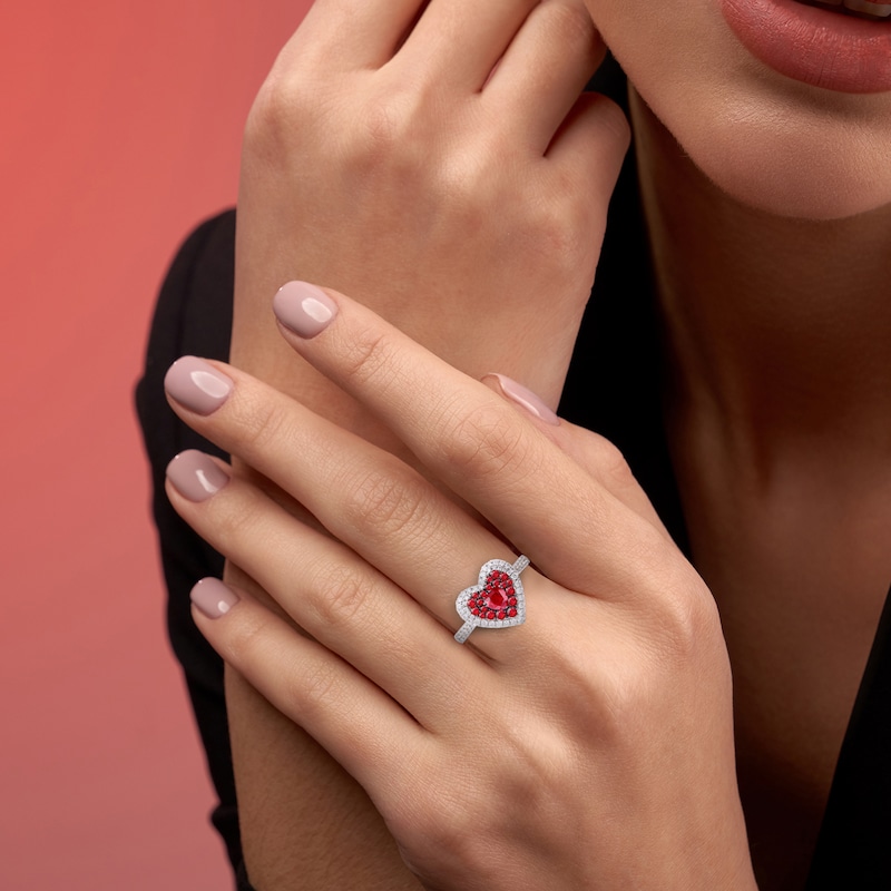 Main Image 5 of Kallati Heart-Shaped Natural Ruby & Diamond Ring 1/3 ct tw 14K White Gold