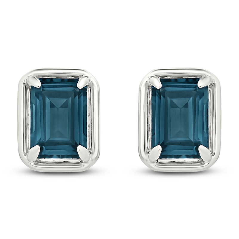 Main Image 1 of Rectangle-Cut Natural London Blue Topaz Stud Earrings 10K White Gold