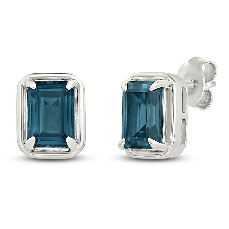 Main Image 2 of Rectangle-Cut Natural London Blue Topaz Stud Earrings 10K White Gold