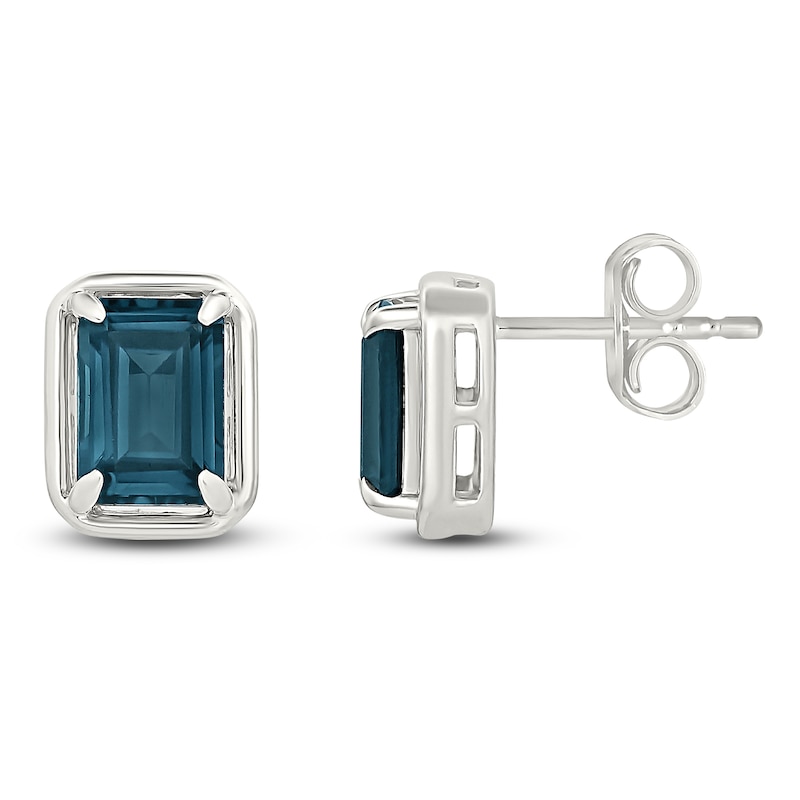 Main Image 3 of Rectangle-Cut Natural London Blue Topaz Stud Earrings 10K White Gold