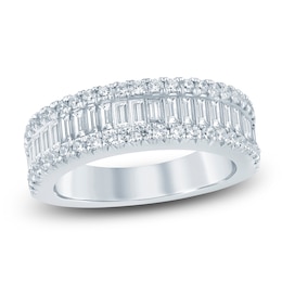 Baguette & Round-Cut Lab-Grown Diamond Three-Row Anniversary Ring 1-1/2 ct tw 14K White Gold