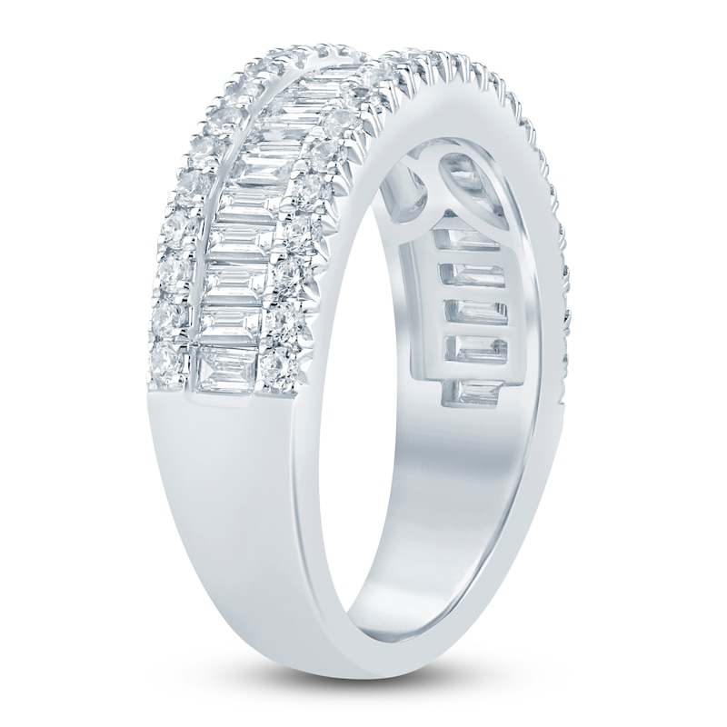 Main Image 2 of Baguette & Round-Cut Lab-Grown Diamond Three-Row Anniversary Ring 1-1/2 ct tw 14K White Gold