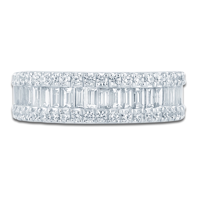 Main Image 3 of Baguette & Round-Cut Lab-Grown Diamond Three-Row Anniversary Ring 1-1/2 ct tw 14K White Gold