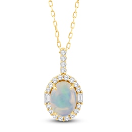 Oval-Cut Natural Opal & Diamond Necklace 1/5 ct tw 14K Yellow Gold 18"