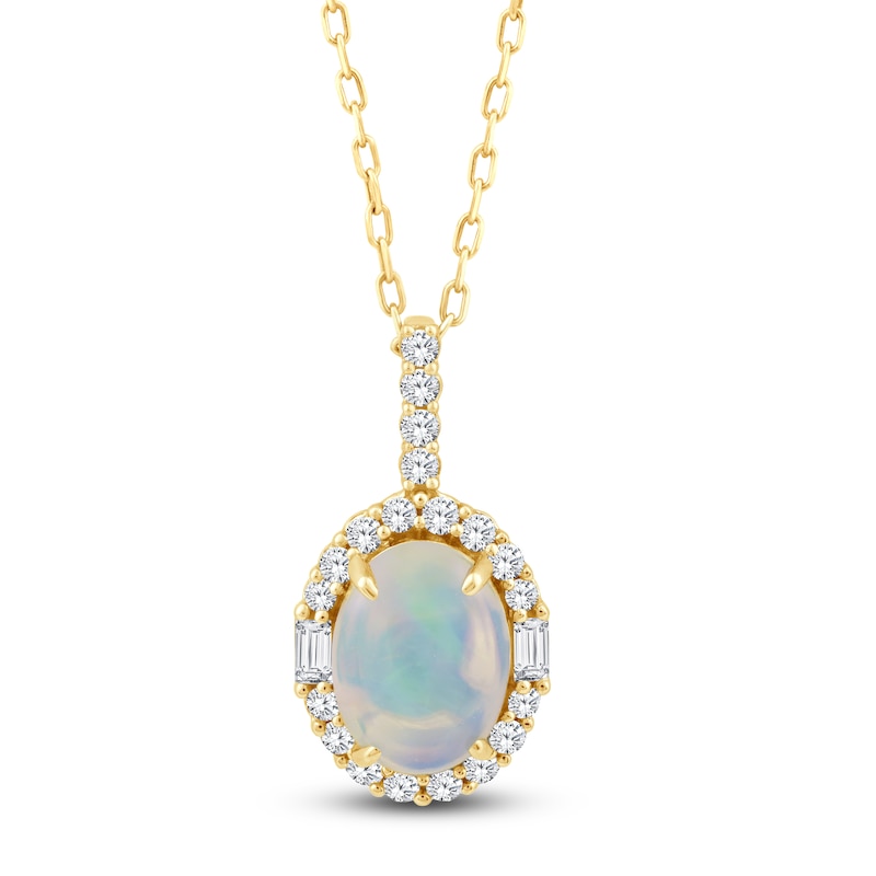 Main Image 1 of Oval-Cut Natural Opal & Diamond Necklace 1/5 ct tw 14K Yellow Gold 18"