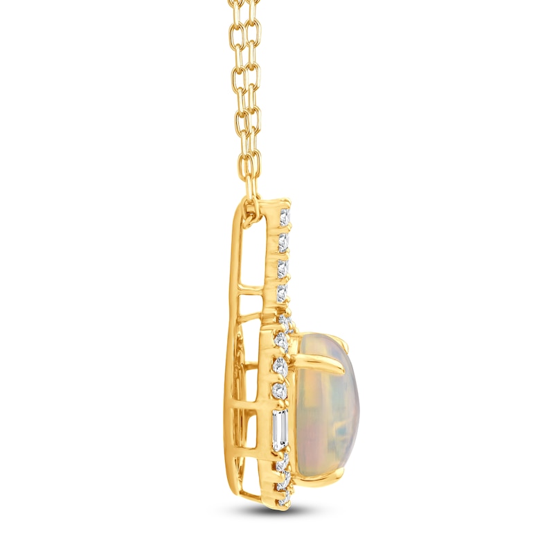 Main Image 2 of Oval-Cut Natural Opal & Diamond Necklace 1/5 ct tw 14K Yellow Gold 18"