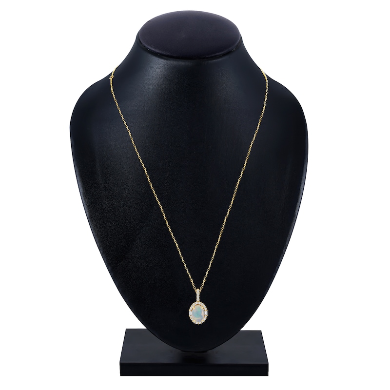 Main Image 3 of Oval-Cut Natural Opal & Diamond Necklace 1/5 ct tw 14K Yellow Gold 18"