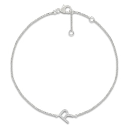 Diamond Initial R Bracelet 1/15 ct tw 10K White Gold 7.5"