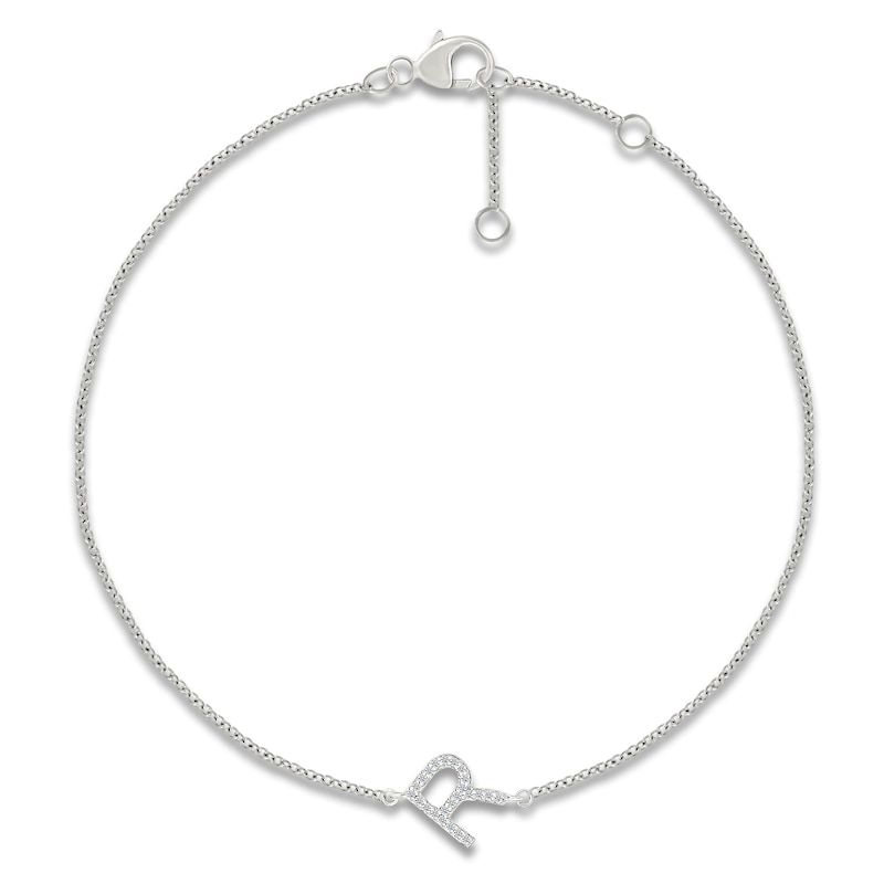 Main Image 1 of Diamond Initial R Bracelet 1/15 ct tw 10K White Gold 7.5"