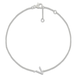 Diamond Initial V Bracelet 1/20 ct tw 10K White Gold 7.5"