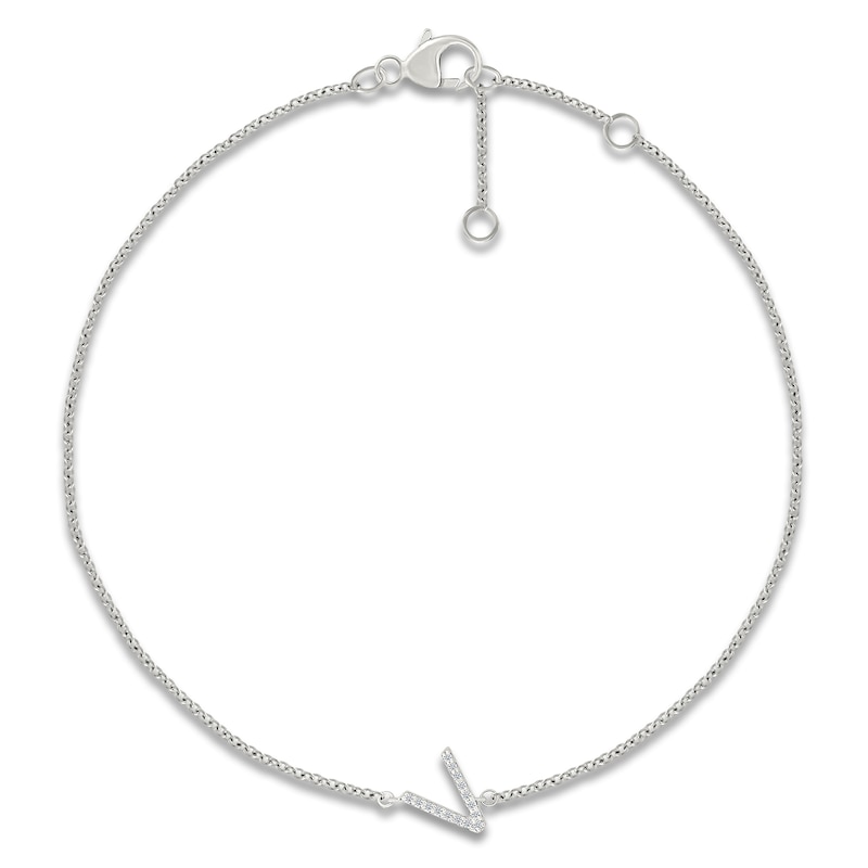 Main Image 1 of Diamond Initial V Bracelet 1/20 ct tw 10K White Gold 7.5"
