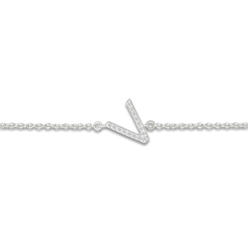 Main Image 2 of Diamond Initial V Bracelet 1/20 ct tw 10K White Gold 7.5"