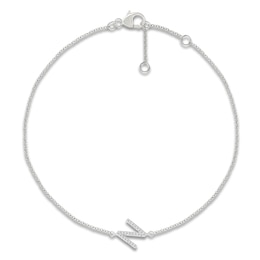 Diamond Initial N Bracelet 1/15 ct tw 10K White Gold 7.5"