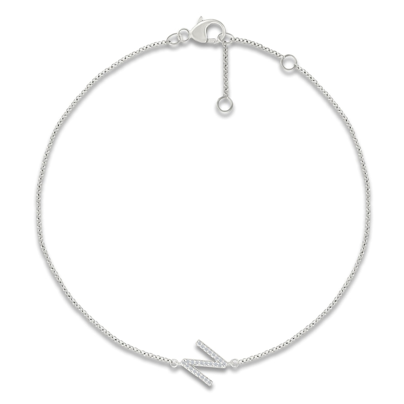 Main Image 1 of Diamond Initial N Bracelet 1/15 ct tw 10K White Gold 7.5"