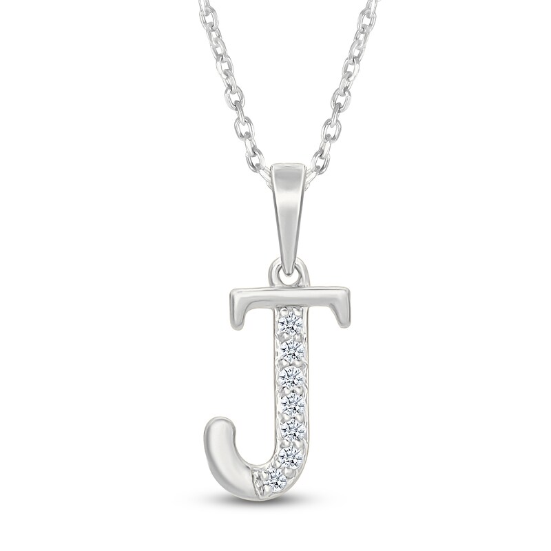 Main Image 1 of Diamond Initial J Necklace 1/20 ct tw 10K White Gold 18"