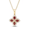 Thumbnail Image 1 of Pear-Shaped Natural Ruby & Diamond Clover Necklace 1/5 ct tw 10K Yellow Gold 18"
