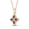 Thumbnail Image 2 of Pear-Shaped Natural Ruby & Diamond Clover Necklace 1/5 ct tw 10K Yellow Gold 18"