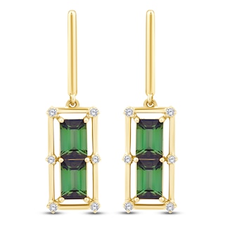 Baguette-Cut Brazilian Cruzeiro Tourmaline & Diamond Drop Earrings 1/10 ct tw 14K Yellow Gold